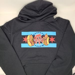 Barstool Sports Chicago Hot Dog Hoodie Sweatshirt Black Medium Rare Champion